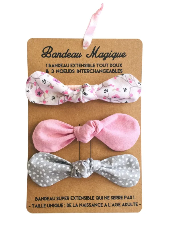 LET83700 Bandeau magique (1 bandeau extensible + 3 nœuds) - assortiment romantique