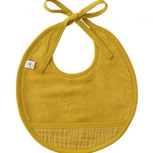 LET83700 Bavoir naissance Bi-matière moutarde - BB&Co