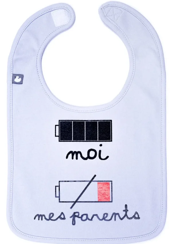 LET83700 Bavoir "batteries" gris clair