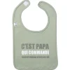 LET83700 Bavoir "C'est papa qui commande" vert de gris