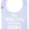 LET83700 Bavoir "Ma grande sœur est la plus géniale" gris clair/blanc