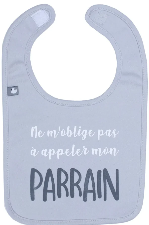 LET83700 Bavoir "Ne m'oblige pas à appeler mon parrain" gris clair