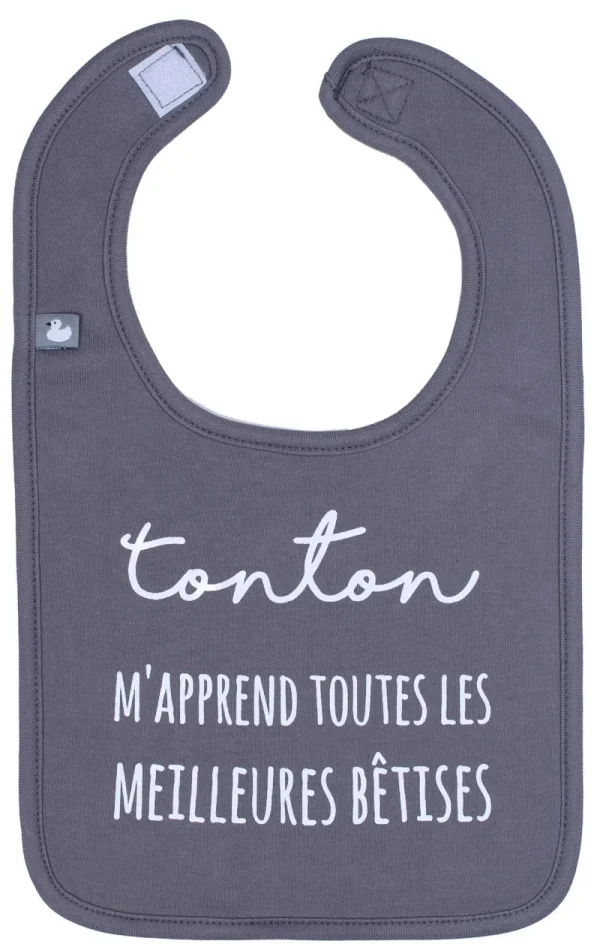 LET83700 Bavoir "Tonton m'apprend les meilleures bêtises" anthracite