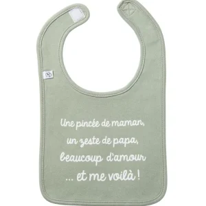 LET83700 Bavoir "une pincée de maman" vert de gris