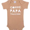 LET83700 Body manches courtes "Comme papa mais en mieux" camel