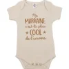 LET83700 Body manches courtes "Ma marraine c’est le plus cool de l'univers"- sable 6M