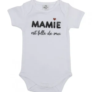 LET83700 Body manches courtes " Mamie est folle de moi" blanc - BB&CO