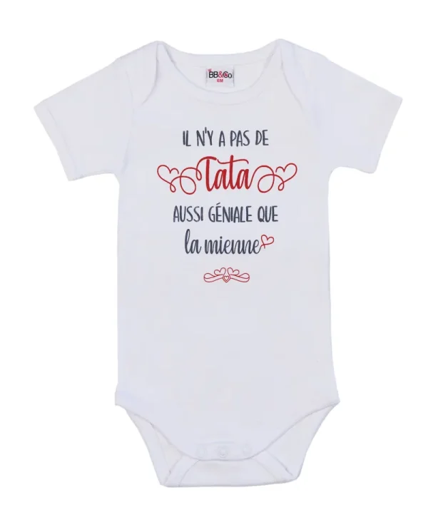LET83700 Body manches courtes "Il n’y a pas de tata aussi géniale" blanc