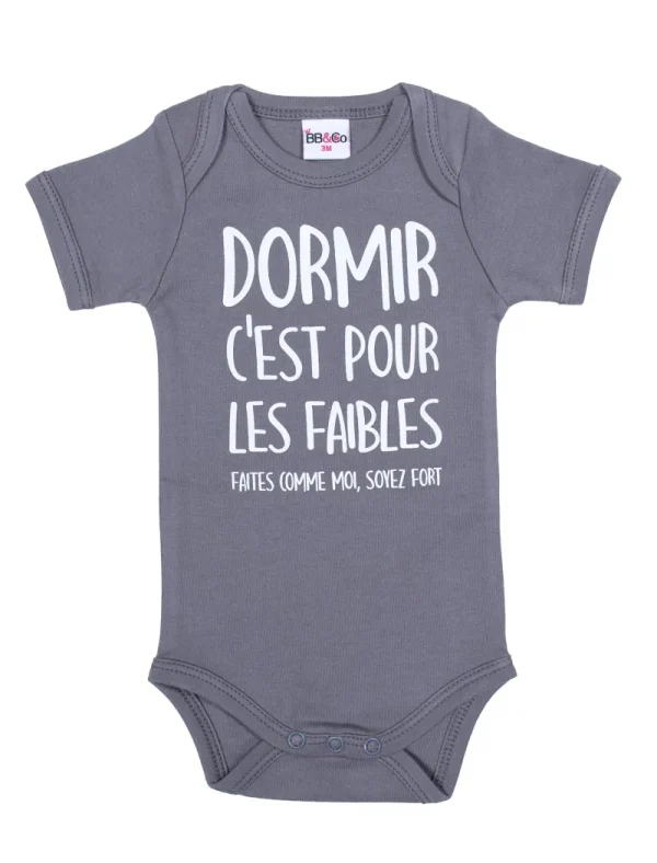 LET83700 Body manches courtes "Dormir c'est pour les faibles" anthracite