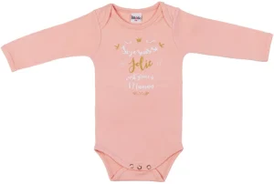 LET83700 Body manches longues "Si je suis si jolie c’est grâce à maman" pêche