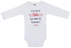LET83700 Body manches longues "Il n’y a pas de tata aussi géniale" blanc