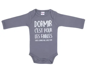 LET83700 Body manches longues "Dormir c'est pour les faibles" anthracite