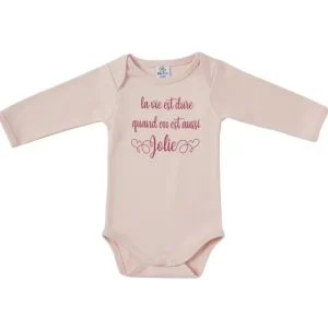 LET83700 Body manches longues "La vie est dure" blush - BB&Co