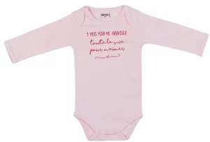 LET83700 Body manches longues "9 mois pour me fabriquer" rose pastel
