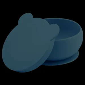 LET83700 Bol antidérapant + couvercle en silicone Minikoioi - bleu ardoise