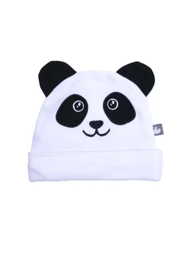 LET83700 Bonnet Petit Panda avec oreilles blanc/noir