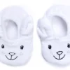 LET83700 Chaussons velours brodé Lapin avec petites oreilles blanc