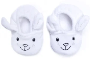 LET83700 Chaussons velours brodé Lapin avec petites oreilles blanc