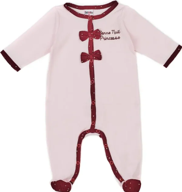 LET83700 Dors-bien coton "Bonne nuit princesse" Girly Chic rose/prune pois or