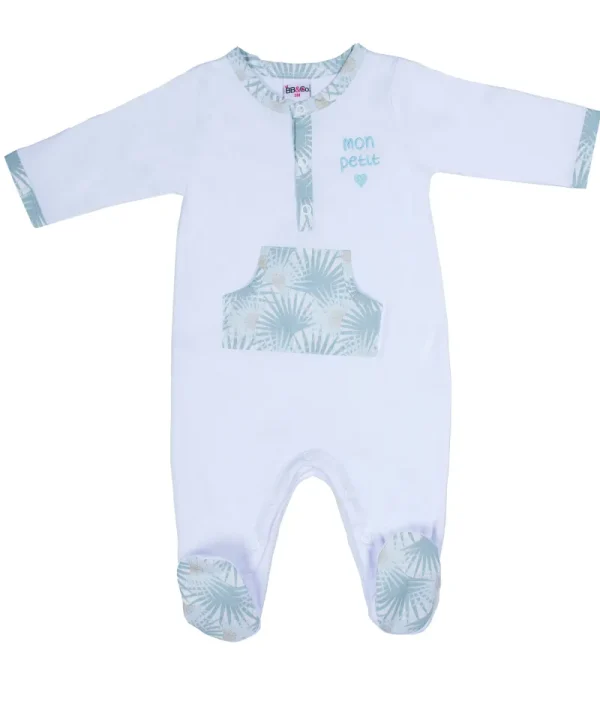LET83700 Dors-bien coton "Mon petit cœur" Palm Springs blanc/palmiers