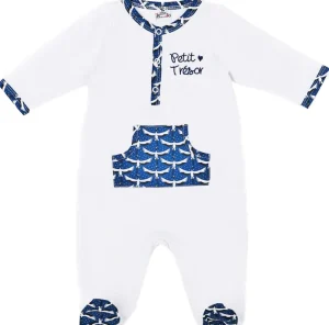 LET83700 Dors-bien coton "Petit Trésor" Origamignon blanc/indigo