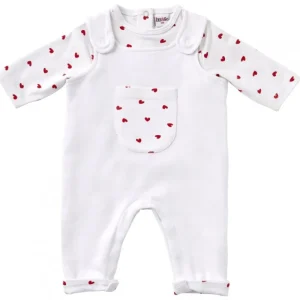 LET83700 Ensemble mixte salopette cœurs/ blanc
