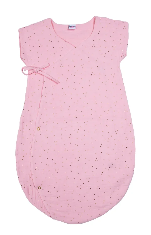 LET83700 Gigoteuse légère forme kimono double gaze blush pois or