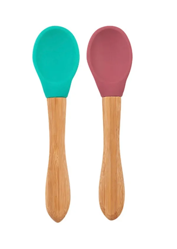 LET83700 Lot 2 cuillères silicone & bambou Minikoioi - Terracotta/Vert