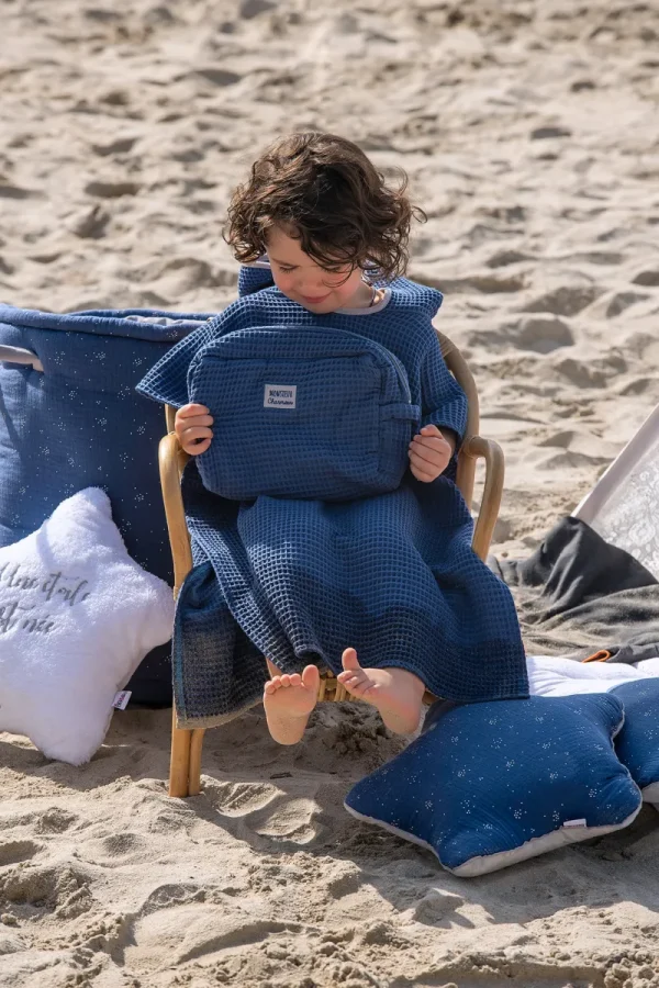 LET83700 Poncho de bain en nid d'abeille indigo