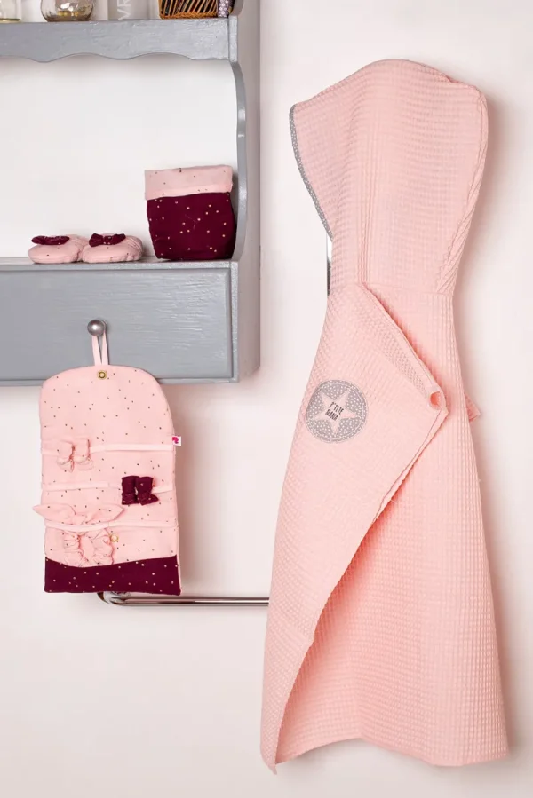 LET83700 Poncho de bain en nid d'abeille rose