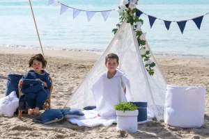 LET83700 Poncho de bain en nid d'abeille indigo