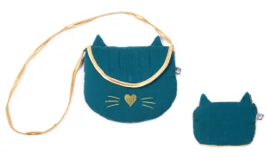 LET83700 Sac bandouilère + porte-monnaie nid d'abeille vert paon/or