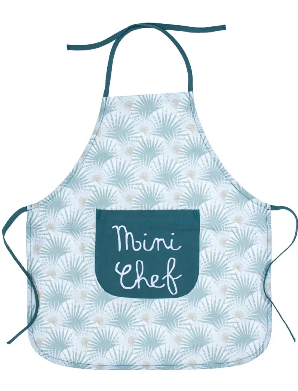 LET83700 Tablier de cuisine en coton enduit "Mini Chef" palmiers/vert