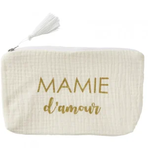 LET83700 Trousse cadeau zippée "Mamie d'amour" gaze de coton - ivoire - BB&co