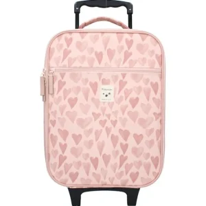 LET83700 Valise a  roulettes - enfants -cœurs rose